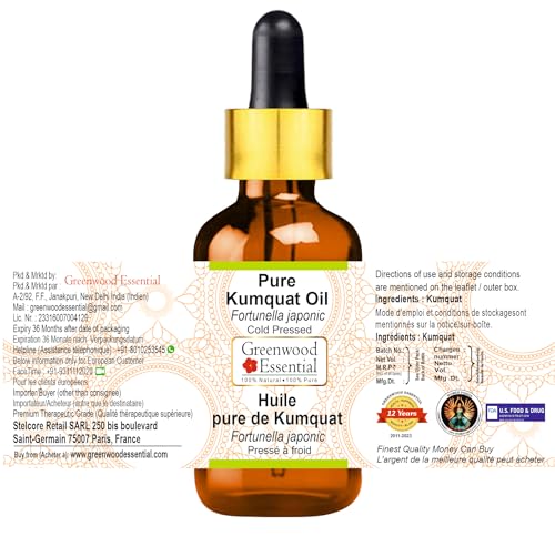 Greenwood Essential Pure Kumquat Oil (Fortunella japonic) with Glass Dropper Cold Pressed 15ml (0.5 oz)