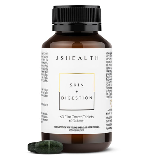 JSHealth Vitamins Skin and Digestion Formula, Skin Supplement with Zinc, Burdock Turmeric, Acne Treatment for Teens & Adults, 60 Tablets