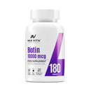 MAX VITA MAXIMUM VITALITY Biotin 10,000mcg High Strength Supplement for Men and Women|Supports Healthy Hair, Skin & Nails|180 Vegetarian Tablets (Non-GMO, Gluten Free) Made in The UK
