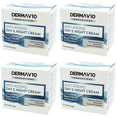Happy Bees Bundle Derma V10 Innovations Day & Night Cream (4 Pack) Total 200 ml (Collagen, 4 Pack)