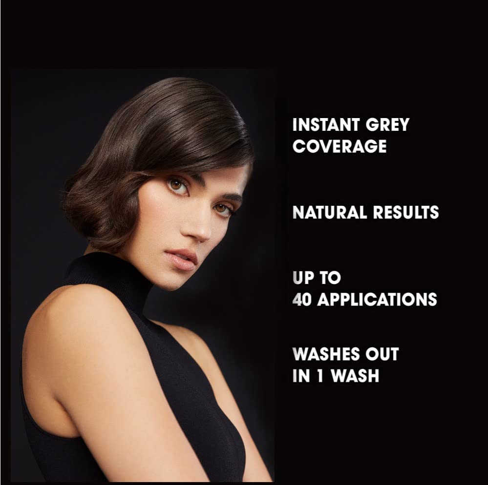 Schwarzkopf Root Retouch, Vegan, Temporary Dye Instant Brunette Hair Root Concealer, Grey Coverage, 40 Applications, 1 Wash, Dark Brown, 120ml,