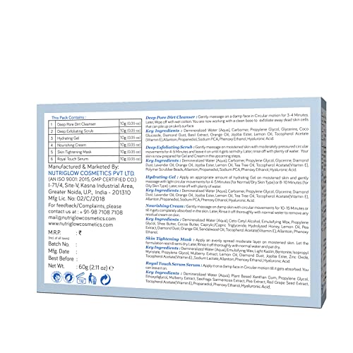 NUTRIGLOW NATURAL'S Advanced Pro Formula Diamond Radiance Facial Kit For Make Skin Acne & Spot Free,Brightens Up Dull Skin, 60gm Multicolor