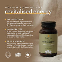 Fushi Organic Red Ginseng Capsules, 60 Caps | Fresh-Ground Whole Food | Boosting Herb for Cholesterol & Immune System | For Vegetarians & Vegans | Bio-dynamically Grown | Made in the UK