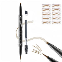 MAYEON Waterproof Dual-Ended Brow Pencil with 4-Prong Comb & Microblade Tip - Ultra-Fine Hair-Like Strokes, Smudge/Sweat Proof Formula(Includes Eyebrow Stencils & Brush) (Light Brown)