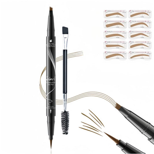 MAYEON Waterproof Dual-Ended Brow Pencil with 4-Prong Comb & Microblade Tip - Ultra-Fine Hair-Like Strokes, Smudge/Sweat Proof Formula(Includes Eyebrow Stencils & Brush) (Light Brown)