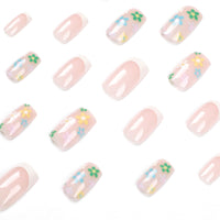 Agasar 24pcs French False Nails Short Square White Tip Stick on Nails Daisy Flower Press on Nails Removable Glue-on Nails Fake Nails Women Girls Nail Art Accessories