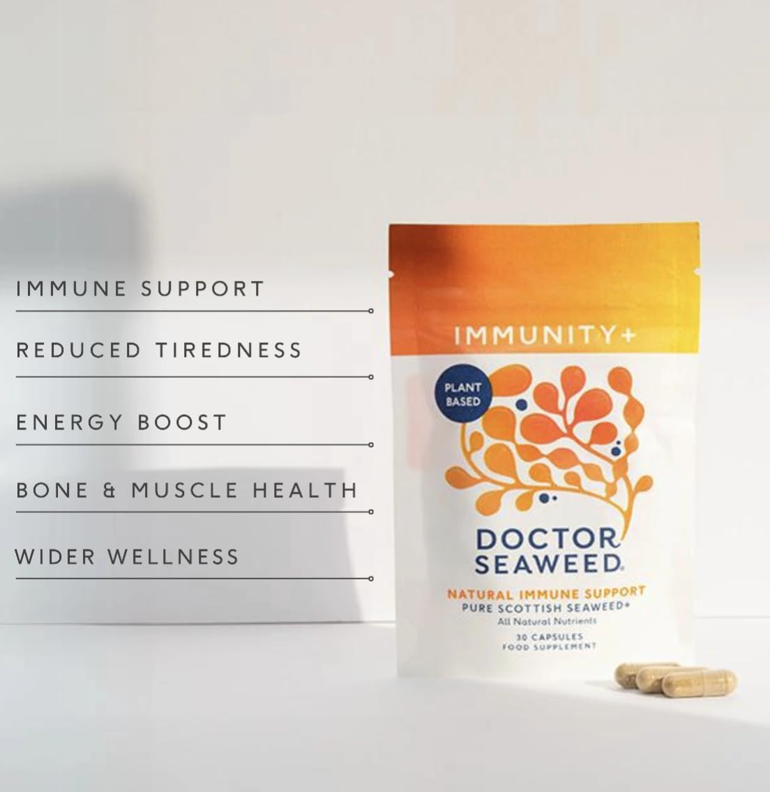 WEED & WONDERFUL Doctor Seaweed | Immunity+ Capsules | 1 Months Supply | Organic Scottish Seaweed | Plant Based Vitamins B12 + D3 | Immune Support, Energy Boost, All Natural