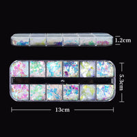 jmeowio Holographic Mermaid Nail Art Glitter Flakes JMEOWIO 12 Grids Holographic Nail Foil Gradient Bright Iridescent Ice Slag Nail Sequins Paillettes Summer Nail Art Decoration for Women Girls