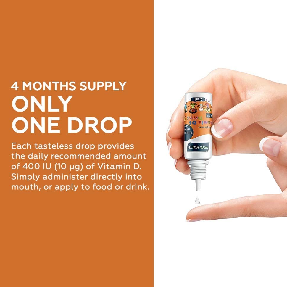 PROHEALTH Certified Preservative-Free Vegan Vitamin D3 Drops for Infants & Children - Sugar-Free, All-Natural, NHS Approved (4-Month Supply, 3-Pack)