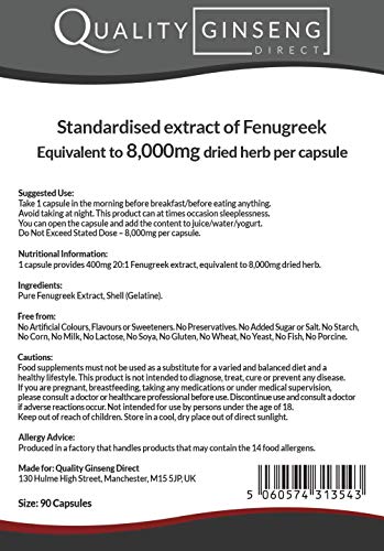 Quality Ginseng Direct Fenugreek - 8,000mg Capsules - Powerful Formula (90 Capsules)