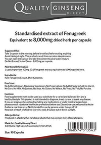 Quality Ginseng Direct Fenugreek - 8,000mg Capsules - Powerful Formula (90 Capsules)