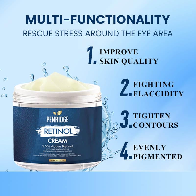 Premium Retinol Cream - 2.5% Active Retinol - Anti-Aging - Wrinkle Repair & Hydration - Youthful Radiance Booster with Collagen, Hyaluronic Acid, Vitamin E, Jojoba Oil, Shea Butter by Penridge, 50mg