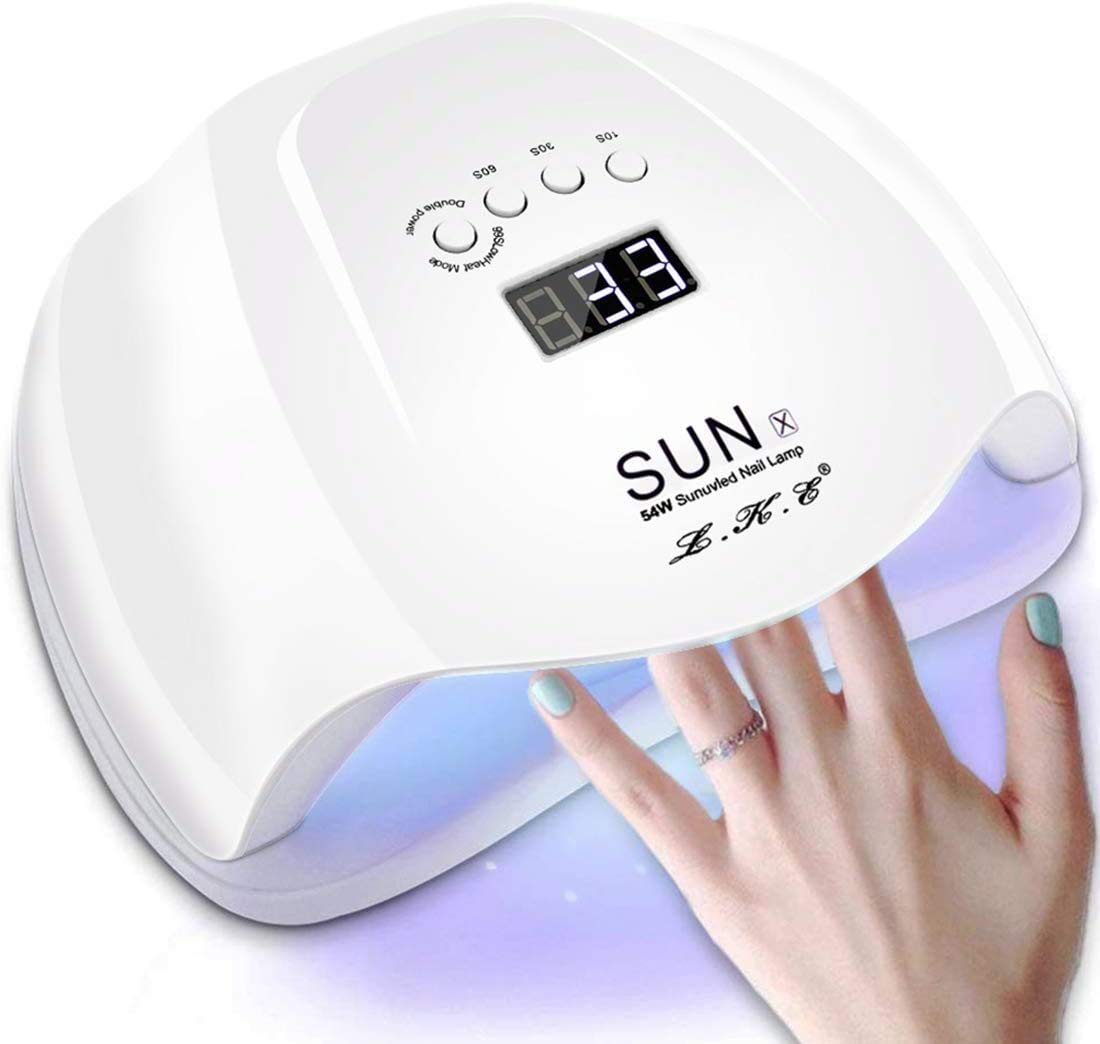 LKE UV Led Nail Lamp Nail Dryer Led Lamp for Gel Nails Polish Curing Light with Auto Sensor 4 Timer 10/30/60/99S White