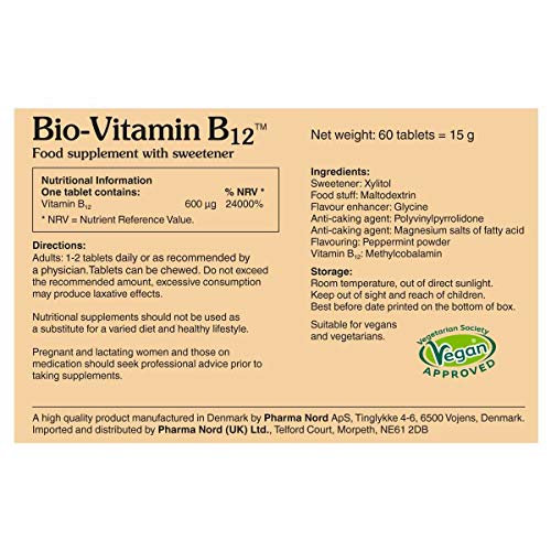 Bio Vitamin B12 Tablets By Pharma Nord - Active Methylcobalamin 60 Vegan Chewable Tablets