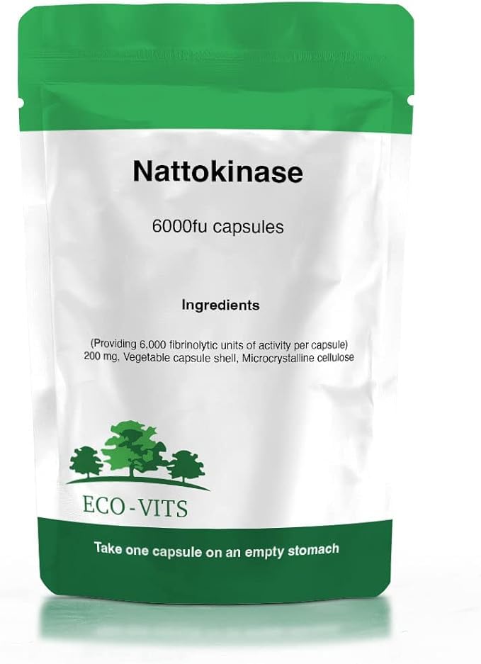 ECO-VITS Nattokinase 6000FU 240 Capsules Narrowing of The Arteries, Healthy Circulation, Helps Blood Flow