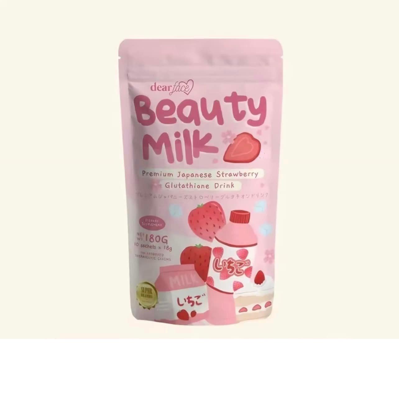 RKS BEAUTY PRODUCTS Dear Face Beauty Milk Premium Japanese Strawberry Glutathione Drink 18g (10 sachets)