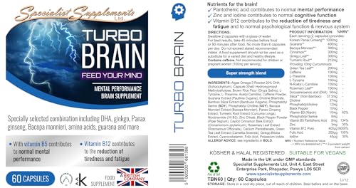 Specialist Supplements Turbo Brain (Mental Performance Brain Supplement), 60 Capsules