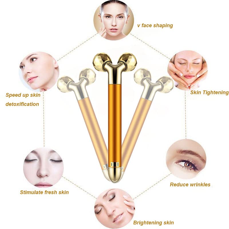 2 IN 1 Face Massager Roller Gold Facial Massager, Electric 3D Face Roller and T Shape Arm Eye Nose Head Massager Instant Face Lift Anti Wrinkles, 19.2X9.8X4.2 cm