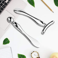 OHEETU 3Pcs Silver Metal Eye and Face Cream Applicators Makeup Cream Spoon Roller Stick T-Shaped Eyes Facial Massager Sticks Cosmetic Skin Care Tools