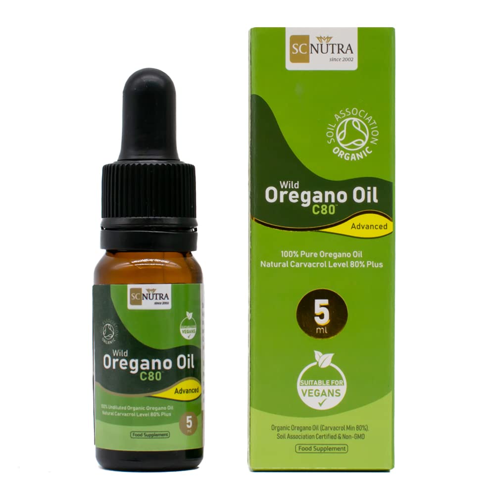 sc nutra Organic Wild Oregano Oil C80 Advanced - Undiluted Mediterranean Wild Oregano Oil - 80%+ Carvacrol & Low Thymol - 5ml