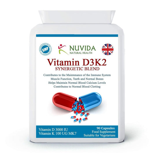 NUVIDA NATURAL HEALTH NUVIDA Vitamin D3 K2 - High Strength Blend of Vitamin K2 and D3 - Daily Vitamin K2 D3 Supplement - 90 Capsules 3 Months Supply - Suitable for Vegetarians