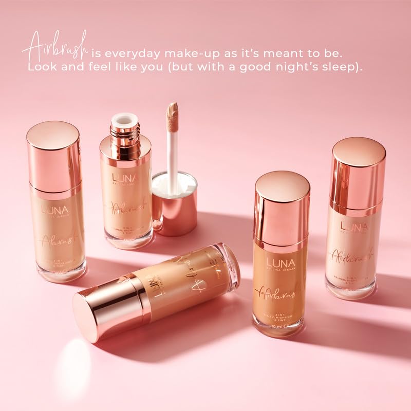 LUNA BY LISA JORDAN LUNA 3 in 1 Airbrush Primer Makeup, Highlighter and Skin Tint - Weightless and Breathable Illuminating Primer - Fine Line & Pore Minimizer - Tan Shade