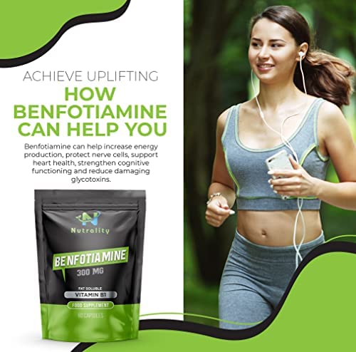 Nutrality Benfotiamine Supplement 300mg 60 Caps-Fat-Soluble Vitamin B1 for Heart, Kidney, Antioxidant Boost, Cognitive Enhancement, and Energy Increase -Vegans Friendly and Allergen-free