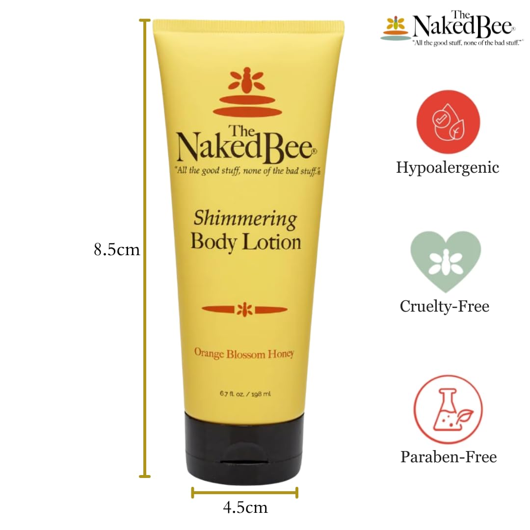 The Naked Bee Shimmering Orange Blossom Honey Hand & Body Lotion 6.7oz. Moisturising Body Lotion for Women. Shimmer Body Lotion, Hydrating Skin Care. Moisturising Shimmer Body Lotion for Hydration.