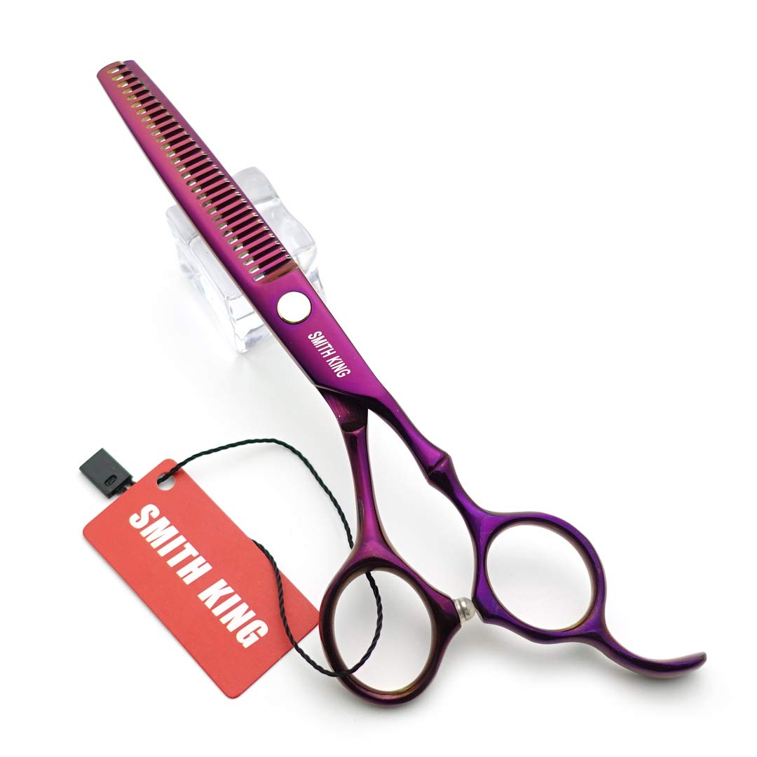 Smith King 6.0 inch Hair Scissors Set Hair Cutting Scissors & thinning Scissors with Razor&Comb in 1 Set (Violet)
