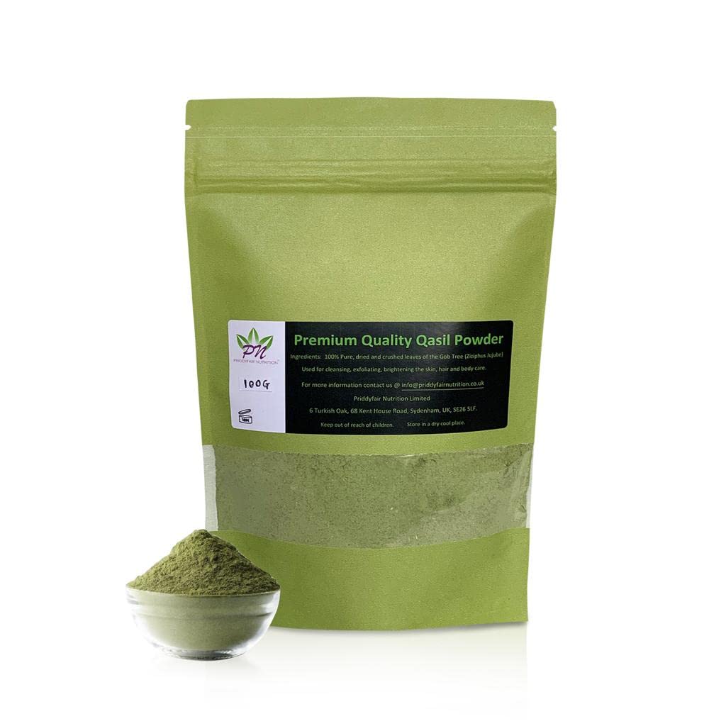 PN Priddyfair Nutrition Priddyfair Nutrition Qasil Powder Somalia Face Masks Beauty Secret for Skincare, Body, Hair Scalp & Face Acne Clay Mask Treatment made from Natural Organic Gob Tree Green Leaf (Ziziphus Jujube) 50g