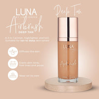 LUNA BY LISA JORDAN LUNA 3 in 1 Airbrush Primer Makeup, Highlighter and Skin Tint - Weightless and Breathable Illuminating Primer - Fine Line & Pore Minimizer - Deep tan Shade