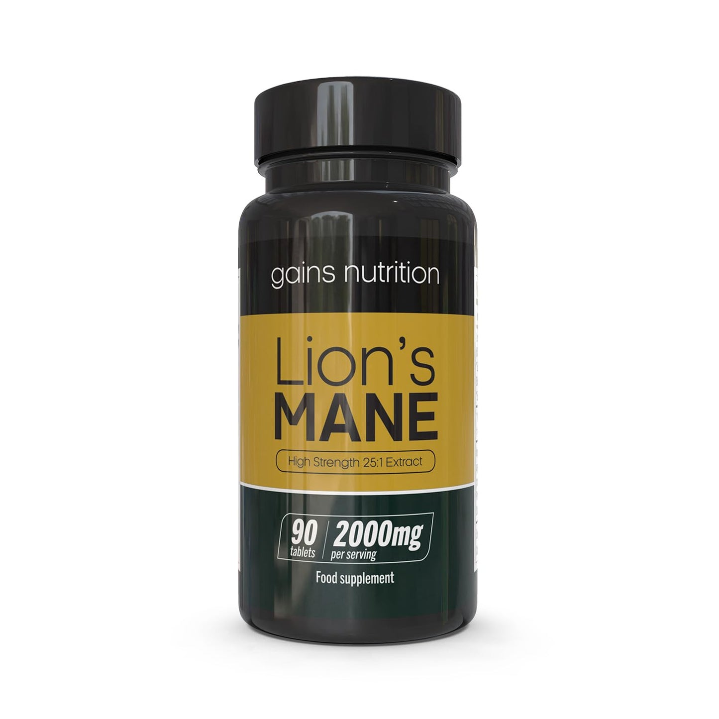 Gains Nutrition GN Lions Mane | 90 High Strength Lions Mane Supplement Tablets with Black Pepper - 2000mg Lion's Mane per Serving | Lions Mane Mushroom Supplement | Non-GMO, Gluten & Allergen Free | Made in The UK