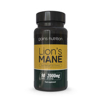 Gains Nutrition GN Lions Mane | 90 High Strength Lions Mane Supplement Tablets with Black Pepper - 2000mg Lion's Mane per Serving | Lions Mane Mushroom Supplement | Non-GMO, Gluten & Allergen Free | Made in The UK