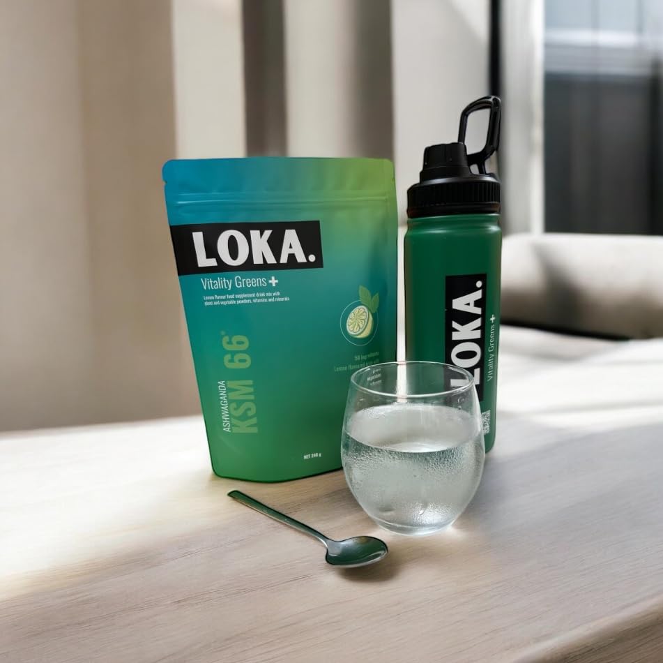 LOKA. LOKA Vitality Greens+| Super Greens Powder | Includes Plants, Ashwagandha, Reishi Mushroom, Maca Root, Vitamins/Minerals, Vegan & Gluten Free. 240g, 30 Servings