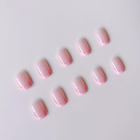 Ironbloomy 24Pcs Square False Nails Short - Pink Edge French Press on Nails - Fake nails with Glue - Stick on Nails French Tip - Full Cover Acrylic False Nails & Accessories Nails Art for Women