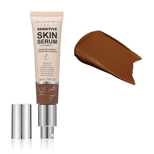 Phoera PHOERA Hydrating Serum Foundation, Hyaluronic Acid, Allantoin, Vitamin E, Tea Tree Oil Ideal For Dry And Sensitive Skin 12HR Skin Hydration, Medium Coverage, (MOCHA, 30ml)