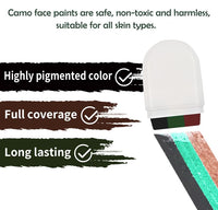 NoraGlaze 2 PCS 3 Color Camo Face Paint Stick - Waterproof Sweat-Resistant Hunting Face Paint for Halloween Camping & Theme Parties Black Green Coffee Makeup Crayon Twist-Up Design Easy to Apply