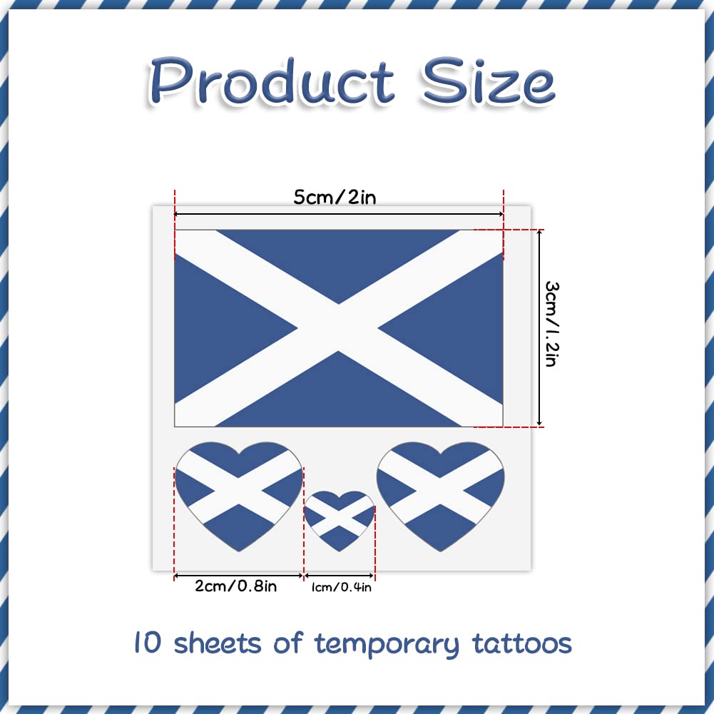 Kelamayi Scotland Flag Temporary Tattoos,10 Sheets National Flag Face Tattoo Stickers for World Cup European Cup International Competitions