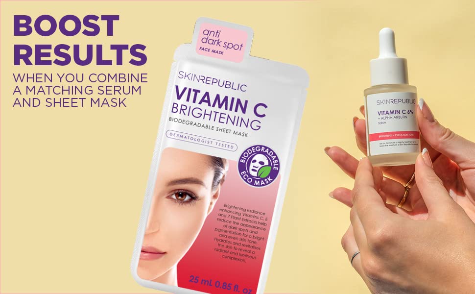 Skin Republic Vitamin C Brightening Sheet Face Mask | Helps Brighten and Even Skin Tone | For a Radiant Complexion | Made in Korea (Pack of 1)