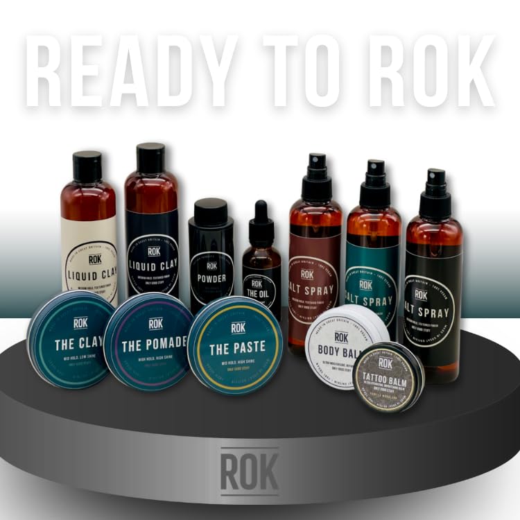 ROK Products Hair Styling Clay – Mild Hold Low Shine Grooming Clay – Vegan Friendly Handmade Matt Hair Clay Men for Texture and Volume – Smooth Caramel Scent – Easy to Apply and Long-Lasting Formula