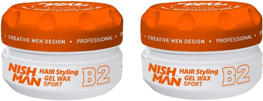 nishman Nishman Hair Styling Wax for Men, B2 Sport 150 ml | Edge Control | Ultra High Strong Hold | Hair Clay Aqua Wax (2 Pack)