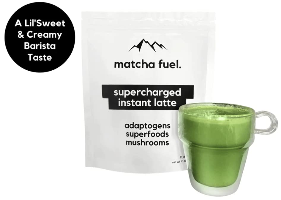 Matcha Fuel SuperLatte - Mushroom, Superfood & Adaptogenic Latte Powder | Energy, Focus & Immunity | Lion's Mane, Reishi, Cordyceps, KSM-66 Ashwagandha | Gluten Free | Vegan | 15 Servings (300g)