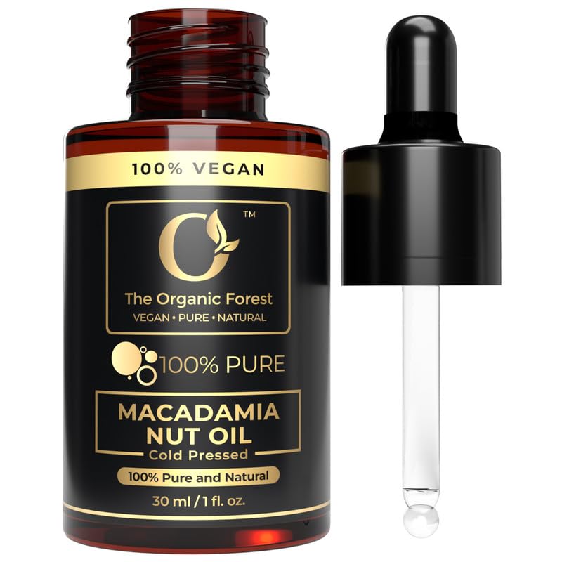 The Organic Forest – VEGAN . PURE . NATURAL Organic Macadamia Nut Oil with Dropper | Perfect Macadamia Carrier Oil for Soft Skin, Strong Hair, Aromatherapy & Massage | Sulfate & Paraben Free