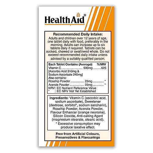 HealthAid Vitamin C 500mg - Chewable - 60 Vegetarian Tablets