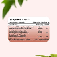 Authentic Biotics Iron & Vitamin C Supplement | 60 Vegan Capsules | Plant-Based Iron from Curry Leaves & Vitamin C from Amla | Supports Energy, Immunity & Reduces Tiredness | 2 Month Supply