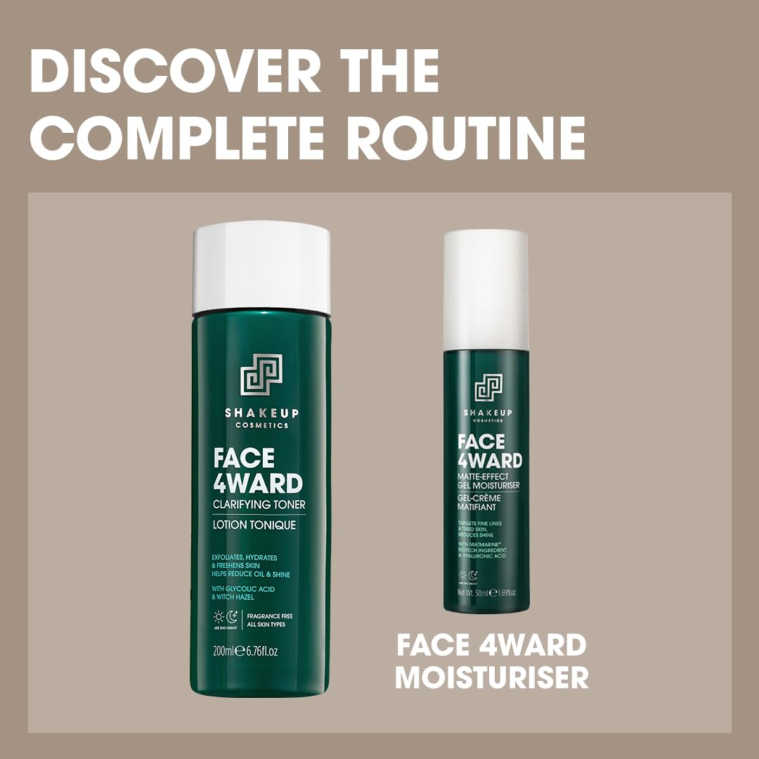 Shakeup Cosmetics Mens Face Toner - Glycolic Acid Exfoliating Toner for Men with Witch Hazel - Clarifying Skin Toner Reduces Pores, Oil and Ingrown Hairs, Fragrance Free, 200ml (Face 4ward)