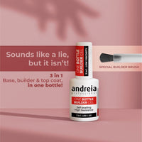 Andreia Professional Gel Builder Nail Construction - Triphasic 3 in 1 Low Viscosity - LED & UV Builder Gel in a Bottle - Nail Extension - Self Levelling High Resistance - Colour Cover Nude 14 ml