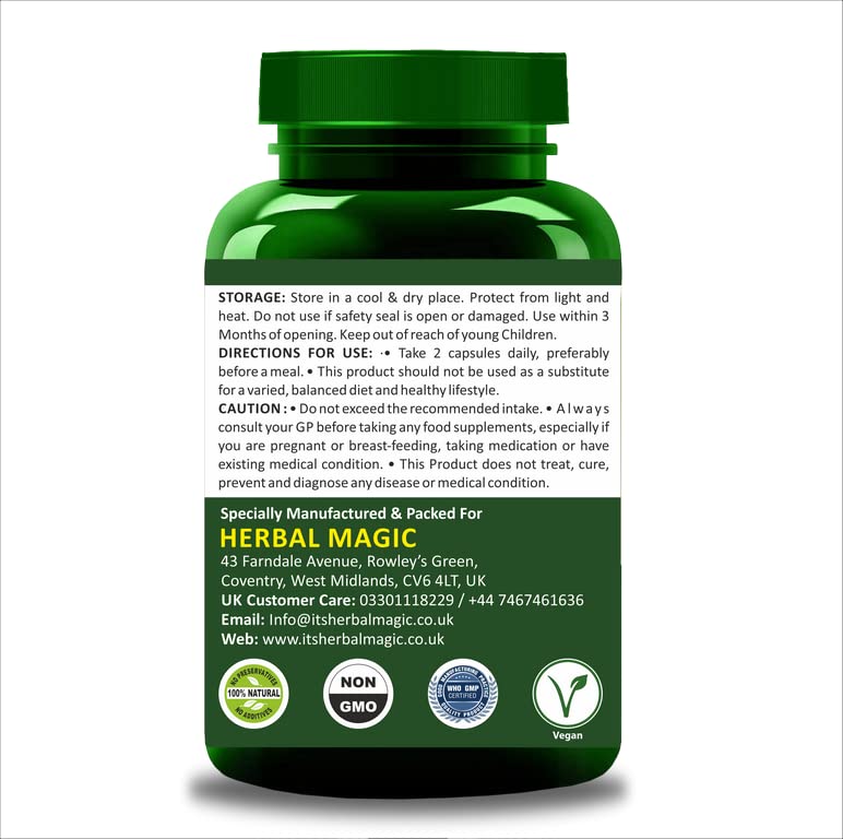 Herbal Magic Pure & Natural Plant Based Vitamin D3 (4000 IU) & K2 (200 mcg) in 2 Capsules, Whole Plant Used 60 x Veg Capsules - Lab Tested - No Maltodetxrin, Fillers, Preservatives