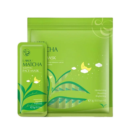 Matcha Tea Sleeping Face Mask Cream, 15 Pack x 3g, Moisturising and Repairing Night Treatment, Green Tea