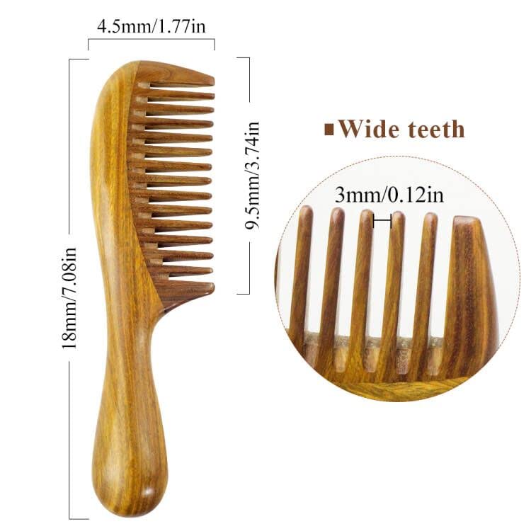 EQLEF Wide Tooth Wood Comb - Green Sandalwood Handmade Hair Comb for Men and Women